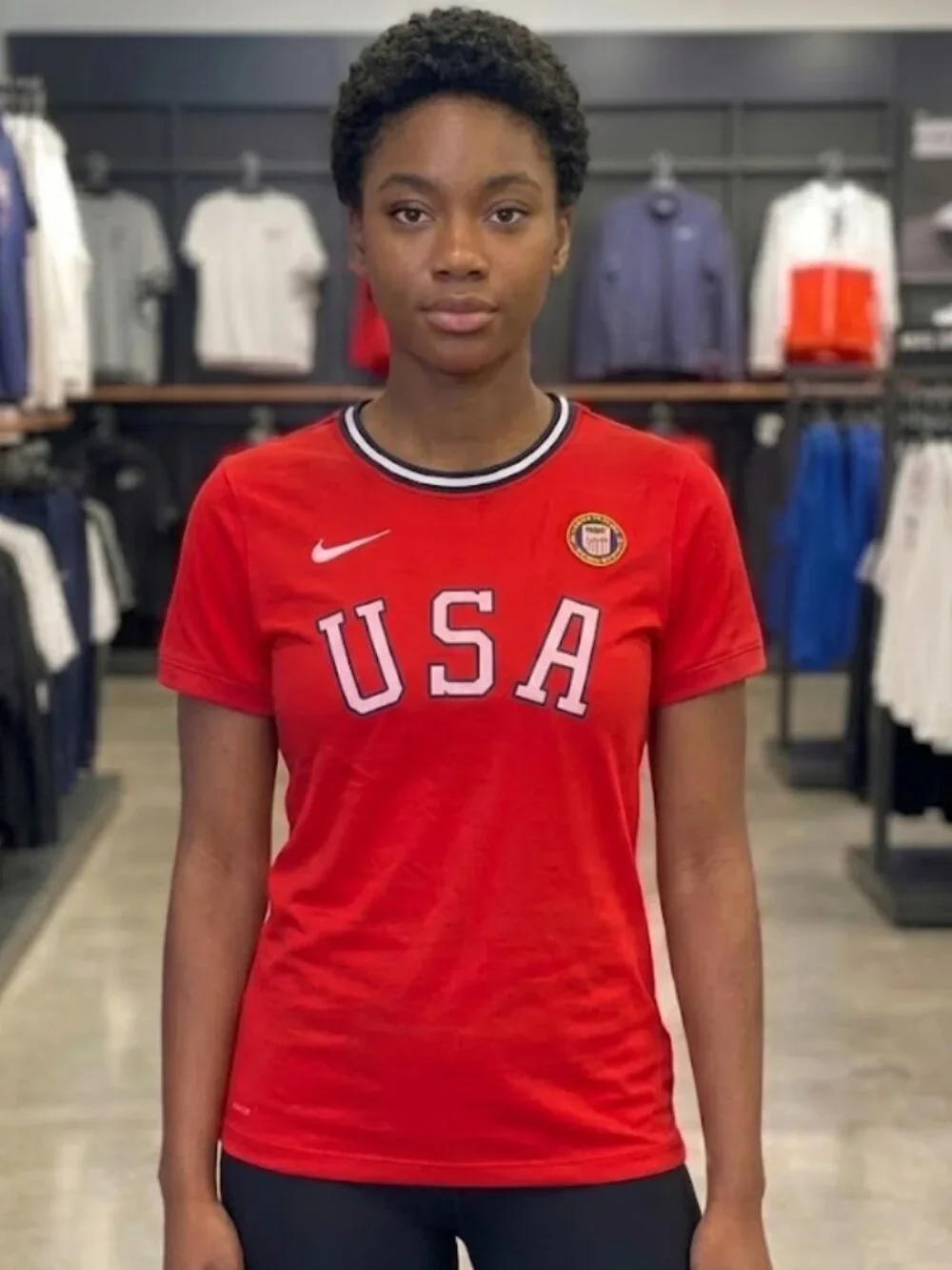 Nike USA Olympic Heritage Sports Soccer Red Ringer T-shirt Women's L NEW